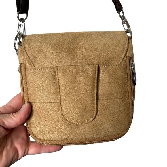 TRAVELON Tan Microsuede Organizer Crossbody Purse Messenger Bag Wallet EUC - Picture 11 of 12